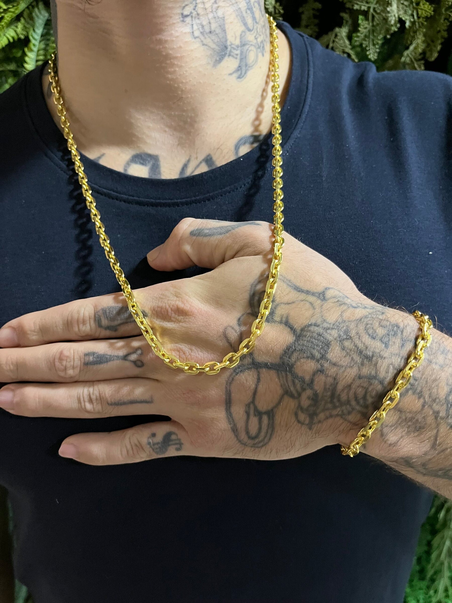 Kit Corrente Cadeado 5mm com Pulseira Banhado a Ouro 18k