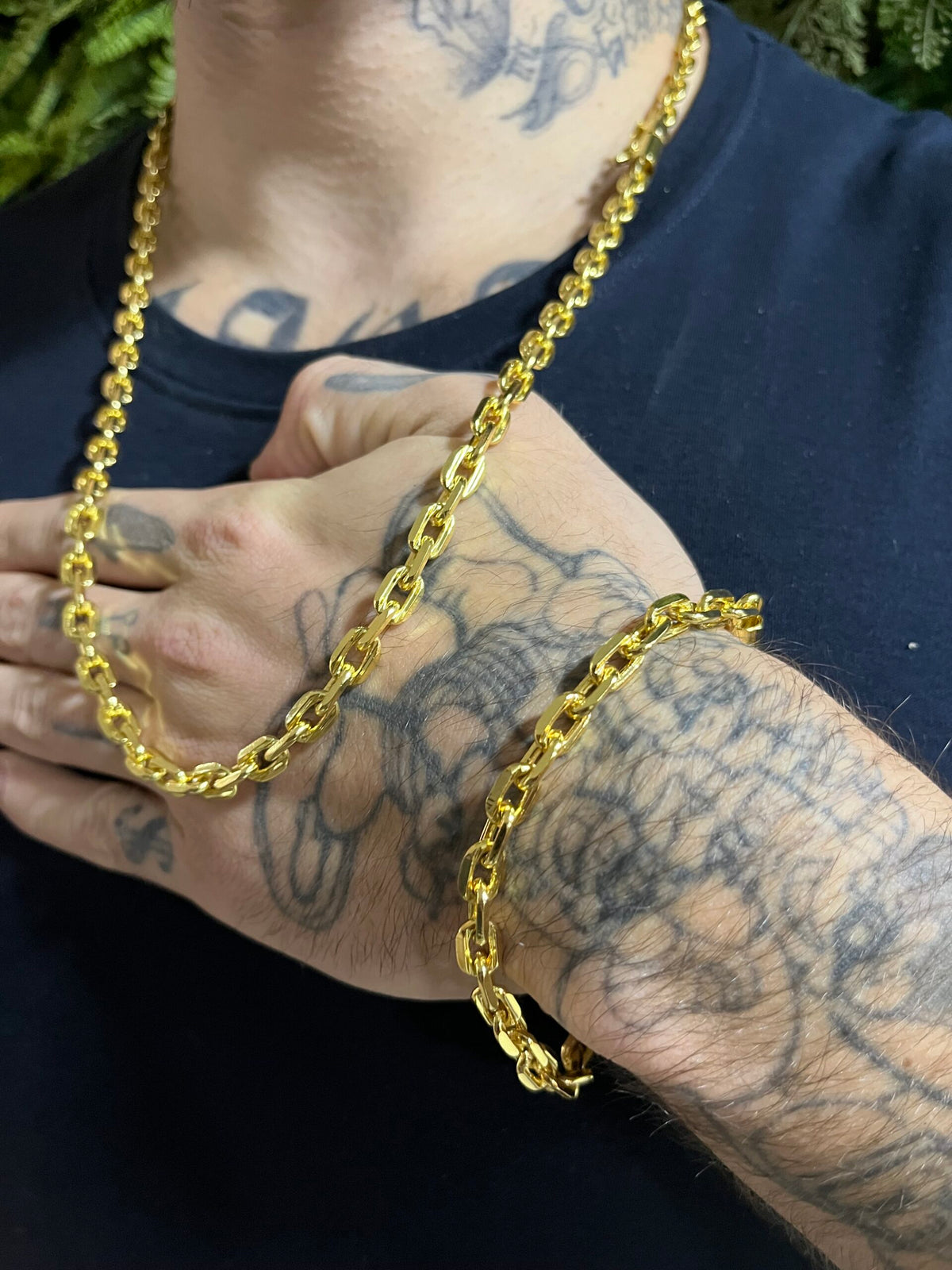 Kit Corrente Cadeado 6mm Com Pulseira Banhado a ouro 18k