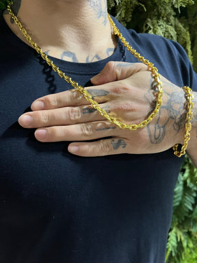 Kit Corrente Cadeado 6mm Com Pulseira Banhado a ouro 18k