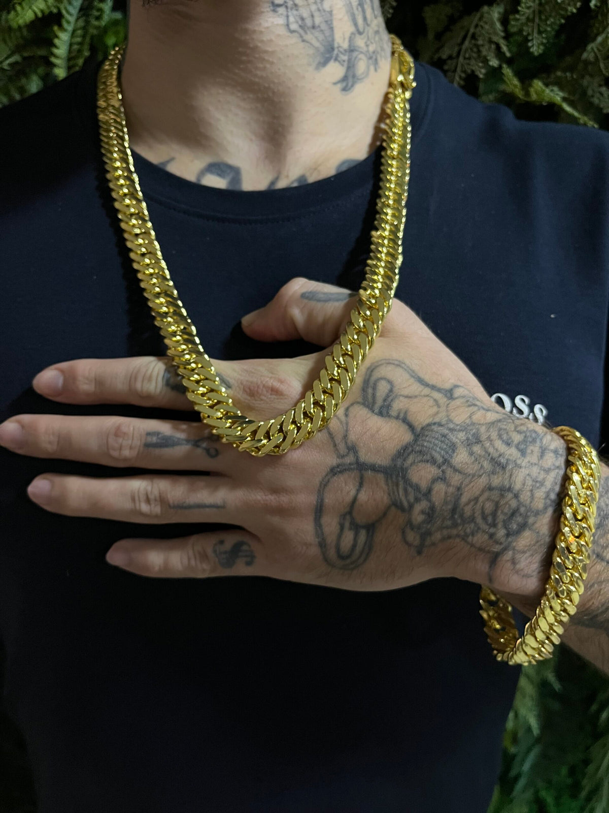 Kit Corrente Lacraia 13mm Grumet Com Pulseira Banhado A Ouro 18k