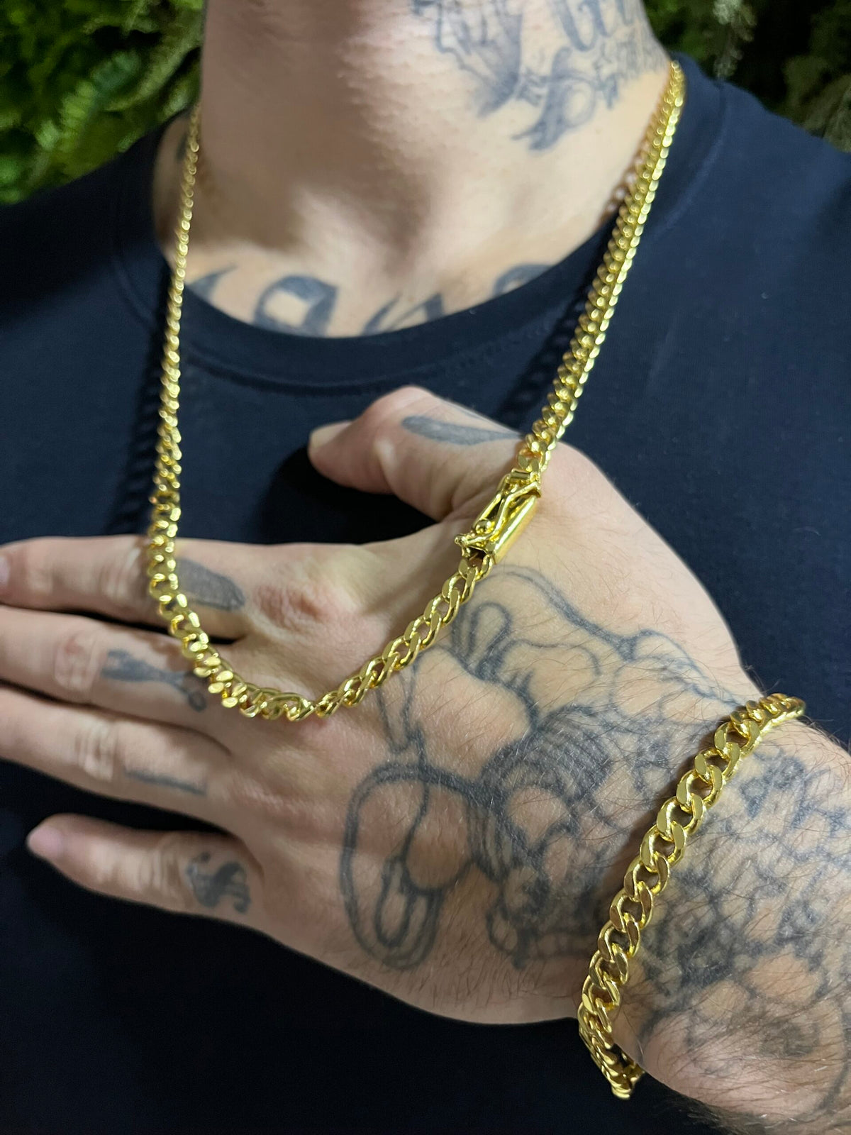 Kit Corrente Pitbull 6mm com Pulseira Banhado a Ouro 18k