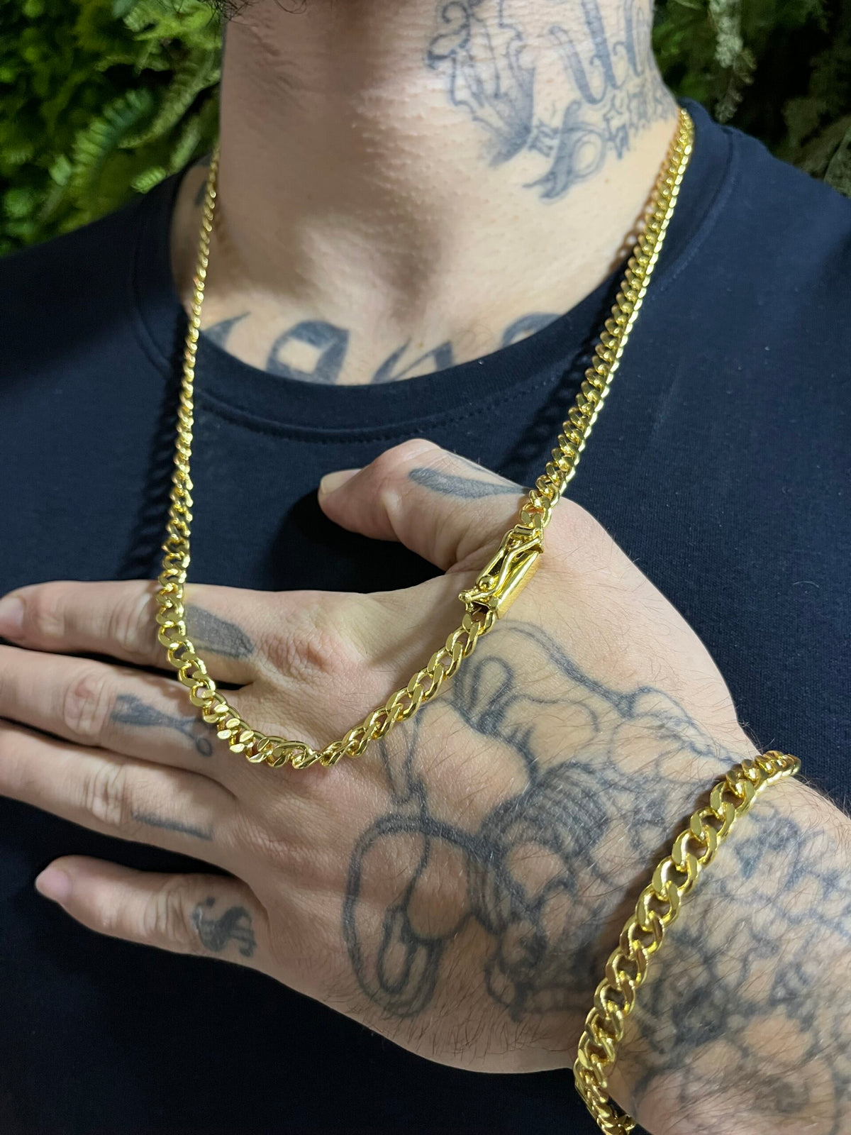 Kit Corrente Pitbull 6mm com Pulseira Banhado a Ouro 18k