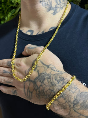 Kit Corrente Cadeado 5mm com Pulseira Banhado a Ouro 18k