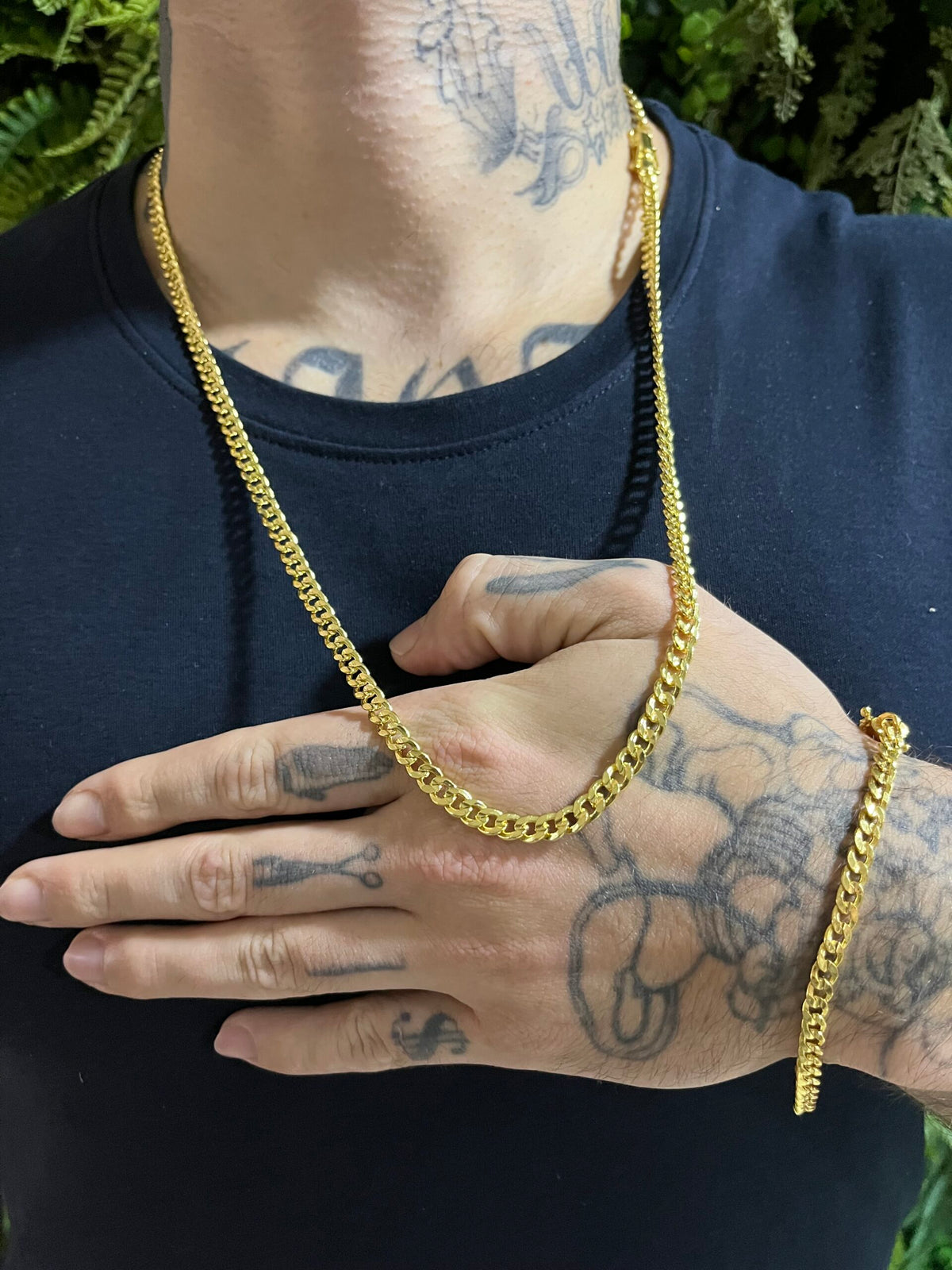 Kit Corrente Pitbull 4mm com Pulseira Banhado a Ouro 18k