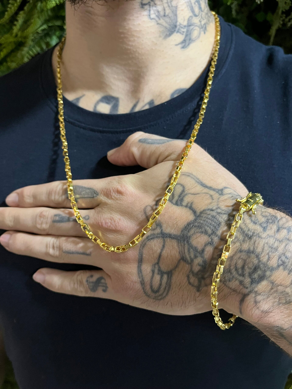 Kit Corrente Tijolinho 4mm com Pulseira Banhado a Ouro 18k