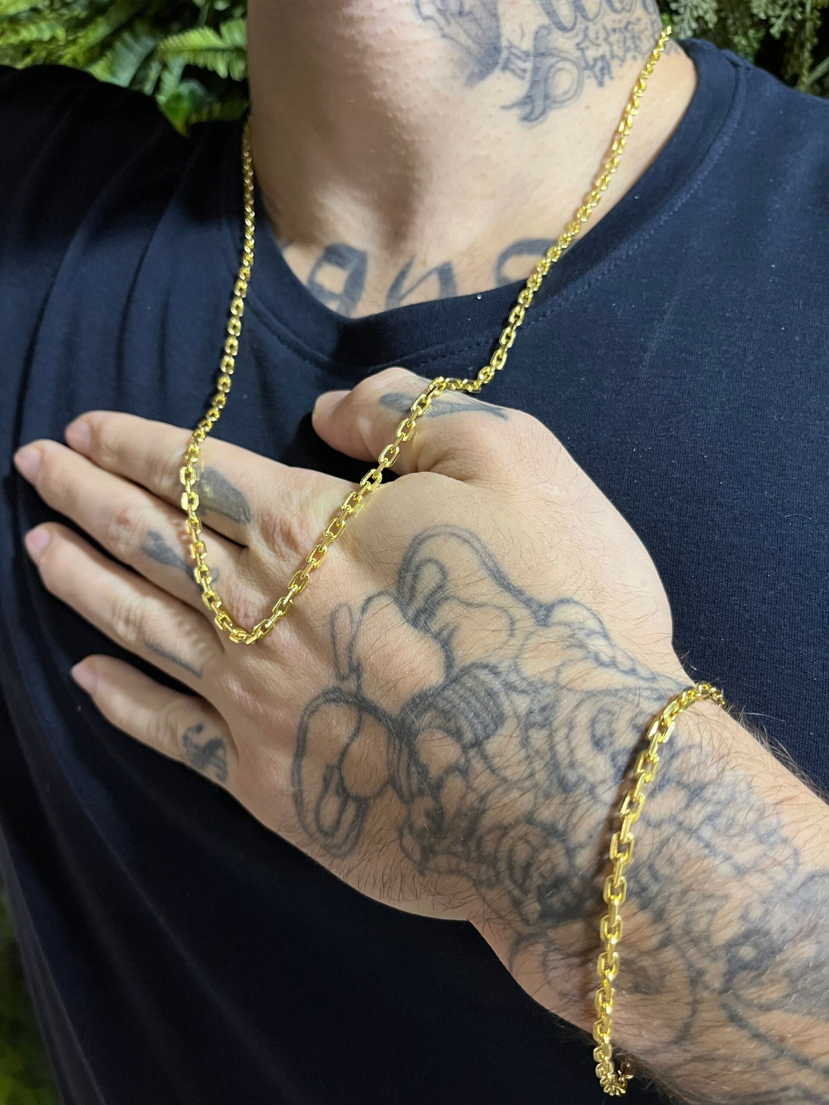 Kit Corrente Cadeado 3mm com Pulseira Banhado a Ouro 18k