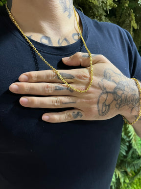 Kit Corrente Cadeado 3mm com Pulseira Banhado a Ouro 18k