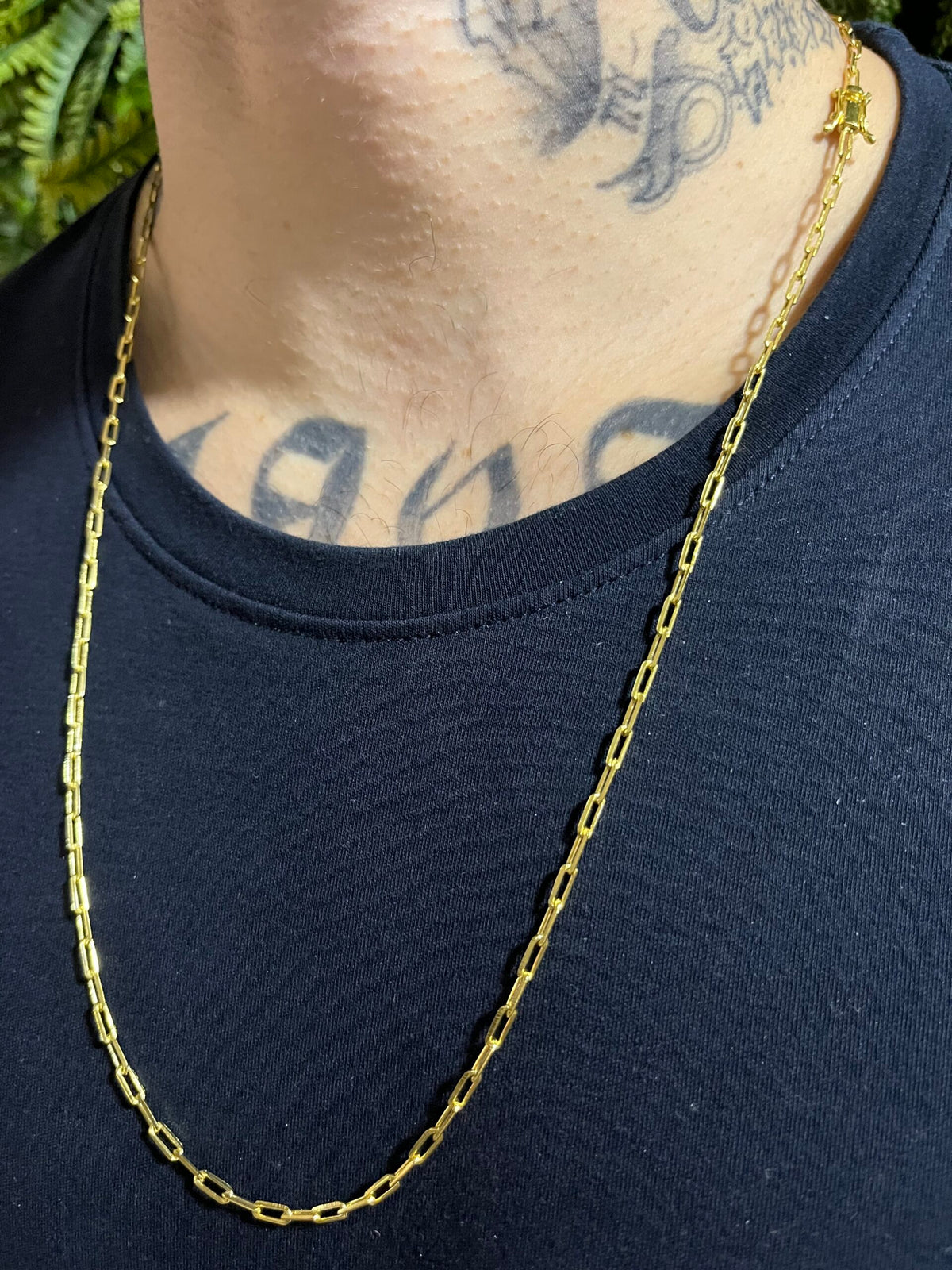 Corrente Cadeado Alongado 3mm Banhado a Ouro 18k