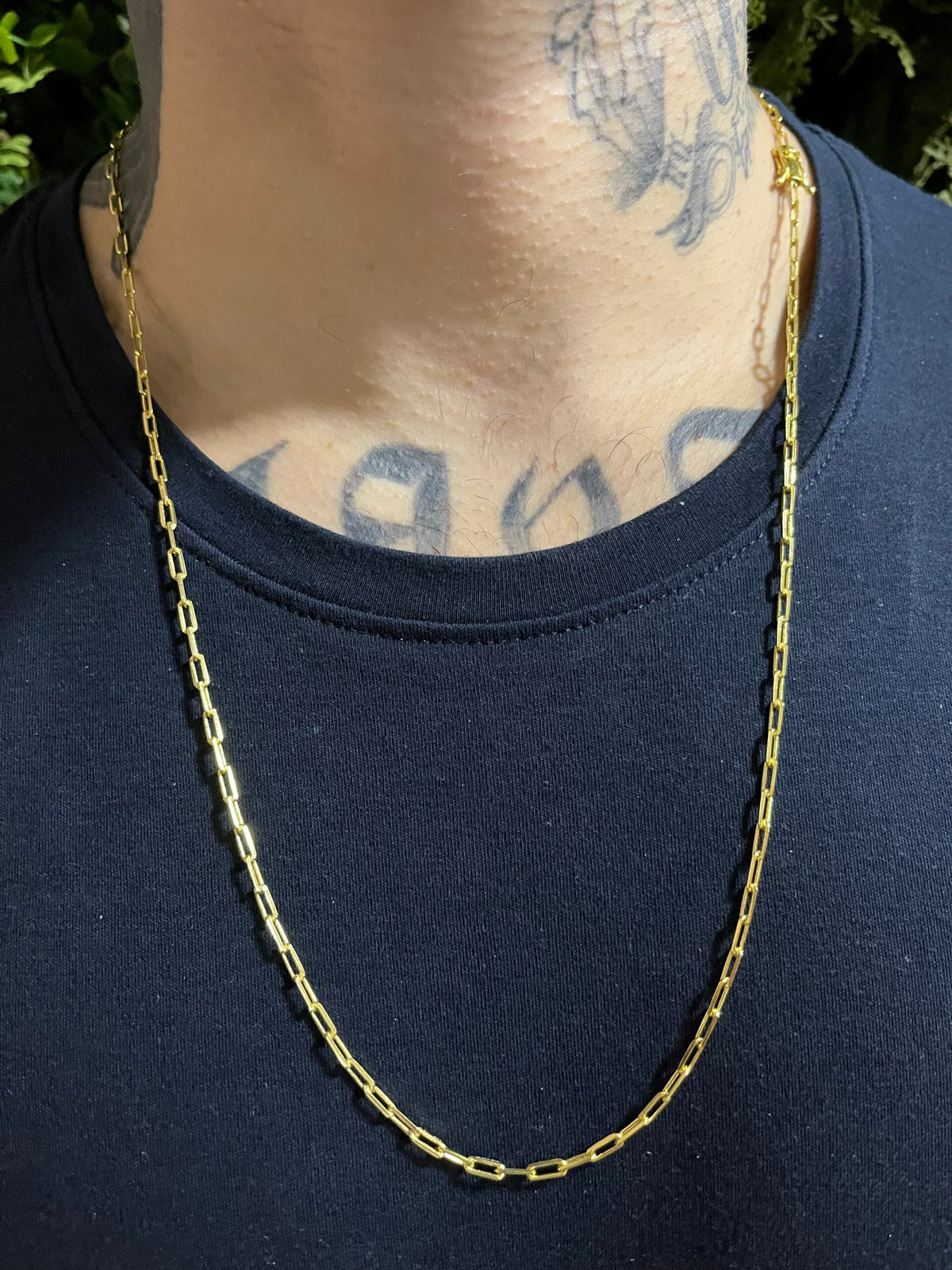 Corrente Cadeado Alongado 3mm Banhado a Ouro 18k
