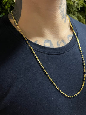 Corrente Cadeado Alongado 3mm Banhado a Ouro 18k