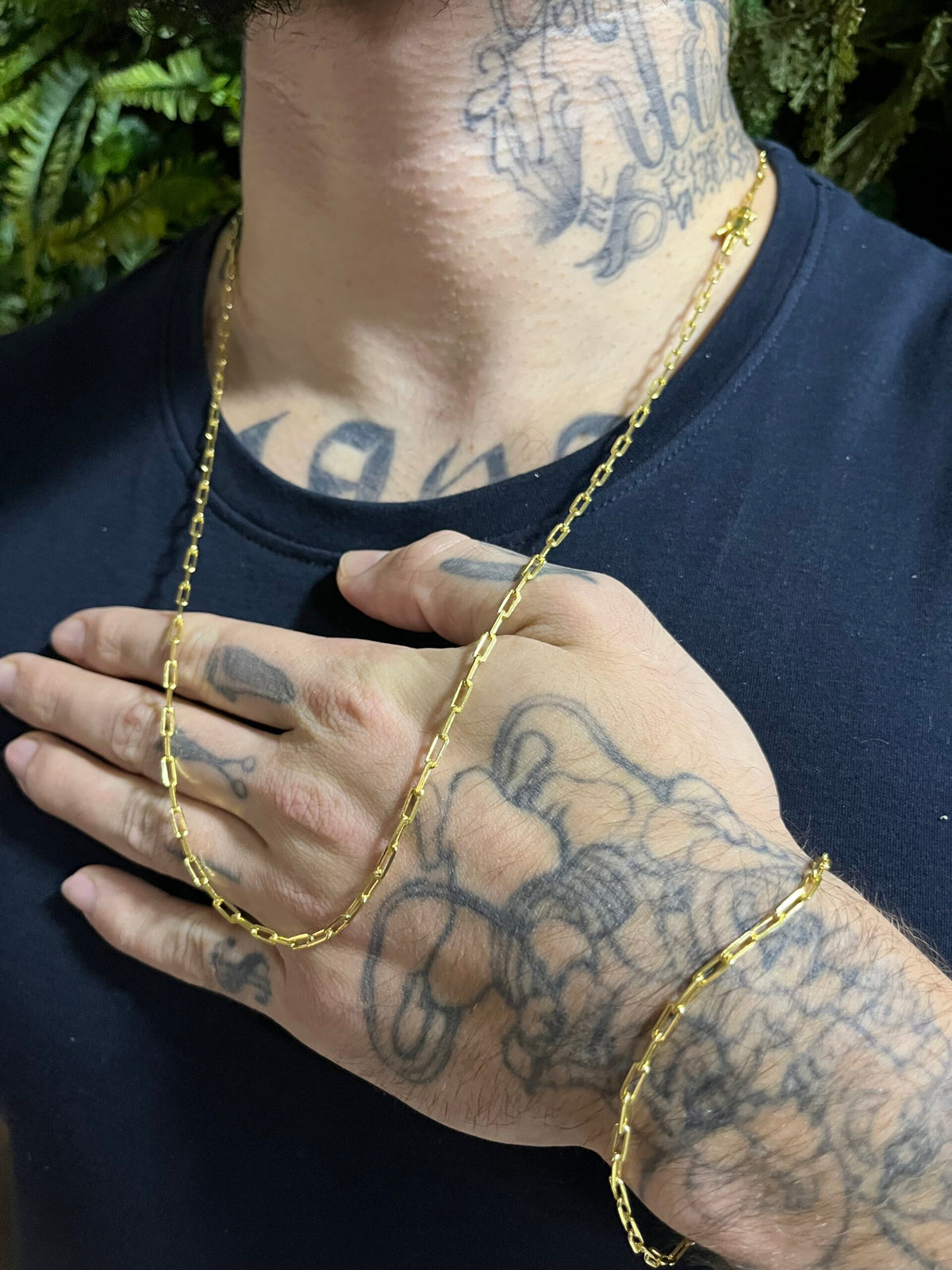 Kit Corrente Cadeado Alongado 3mm Com Pulseira Banhado a Ouro 18k