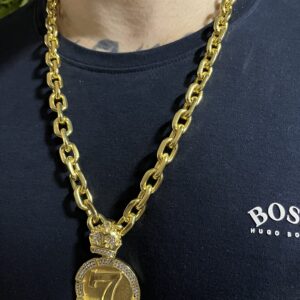 Kit Corrente Cadeado 12mm Com Pingente Banhada a ouro 18k