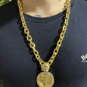 Kit Corrente Cadeado 12mm Com Pingente Banhada a ouro 18k
