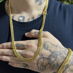 Kit Corrente Lacraia 6mm com Pulseira Banhada a ouro 18k