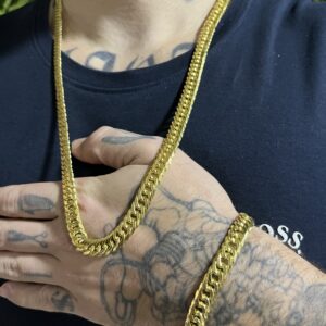 Kit Corrente Lacraia 8mm com pulseira banhada a ouro 18k