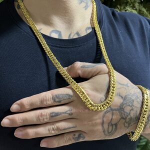 Kit Corrente Lacraia 8mm com pulseira banhada a ouro 18k