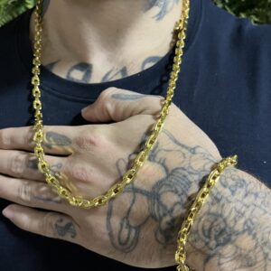 Kit Corrente Cadeado 8mm com pulseira banhada a ouro 18k