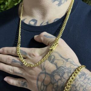 Kit Corrente Pitbull 6mm com pulseira banhada a ouro 18k