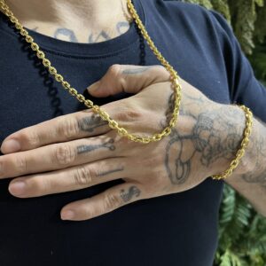 Kit corrente cadeado 6mm e pulseira banhada a ouro 18k