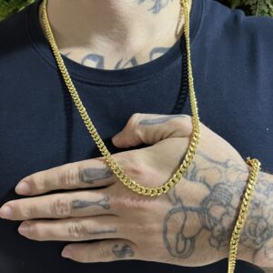 Kit corrente pitbull com pulseira 4mm banhada a ouro 18k