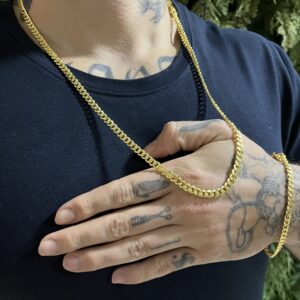 Kit corrente pitbull com pulseira 4mm banhada a ouro 18k
