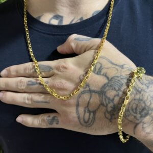 Kit corrente tijolinho 4mm com pulseira banhada a ouro 18k