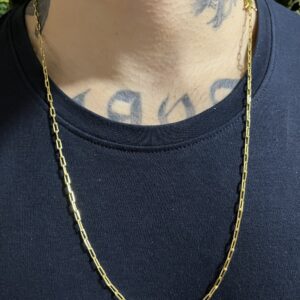 Corrente cadeado alongado 3mm banhada a ouro 18k