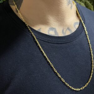 Corrente cadeado alongado 3mm banhada a ouro 18k