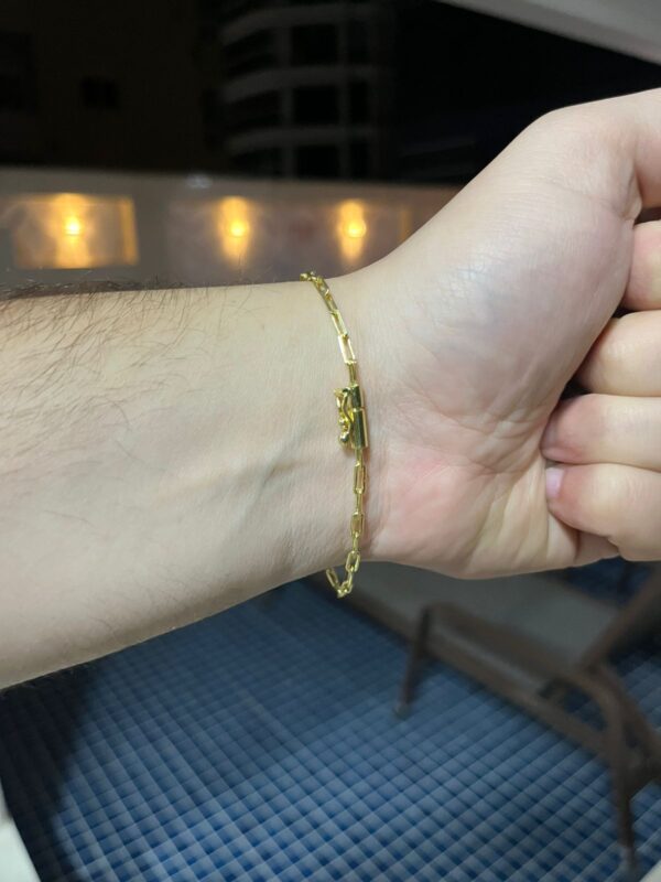 Pulseira Cadeado Alongado 3mm Banhada a ouro - Image 4