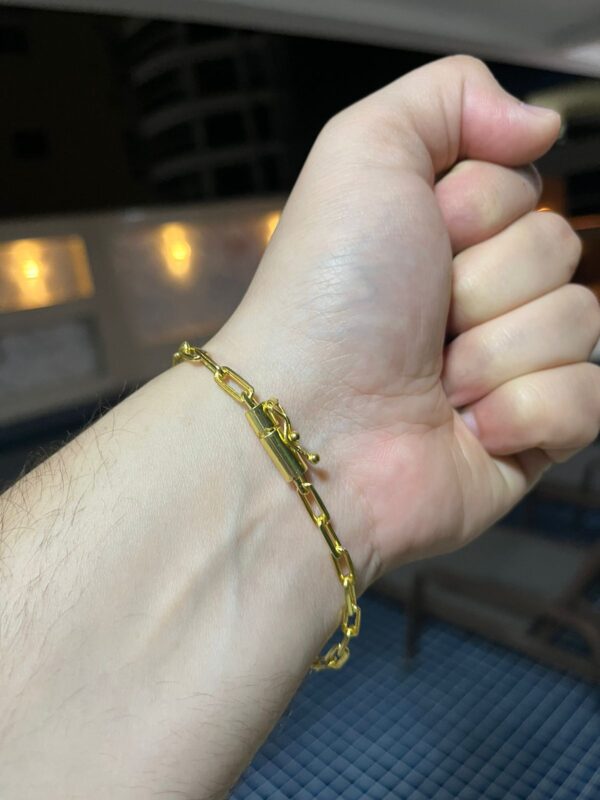 Pulseira Cadeado Alongado 4mm Banhada a ouro - Image 3